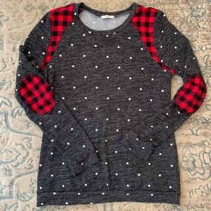 Buffalo Plaid Polka Dot Top